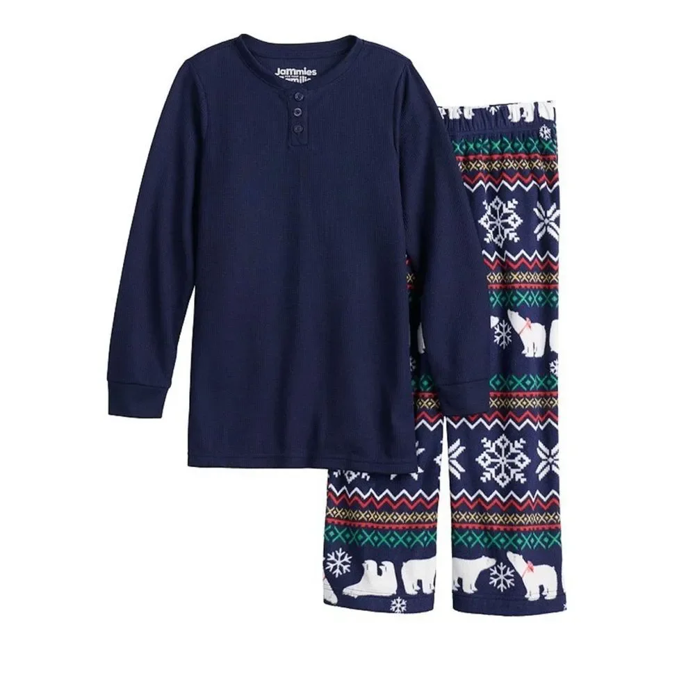 Jammies For Your Families Holly Jolly Polar Bear Henley Pajama PJ Set NEW Size 6
